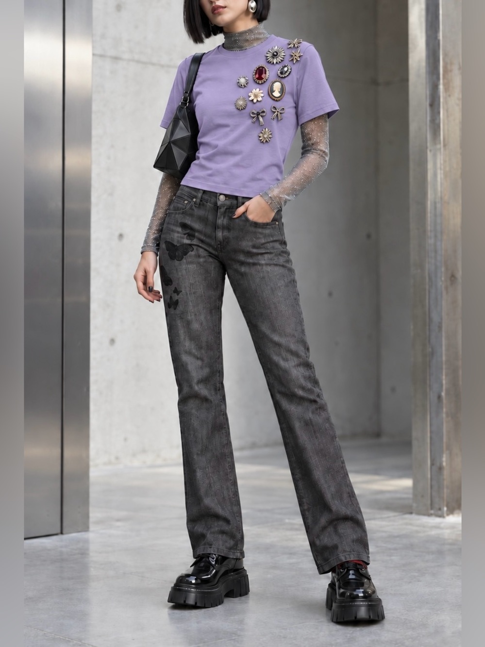 Vintage Y2K Style Giorgio Armani Black Label Butterfly Straight Leg Jeans Sz 29